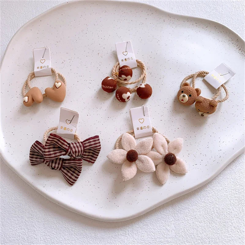 Cartoon Flower Bow Hair Scrunchie Set