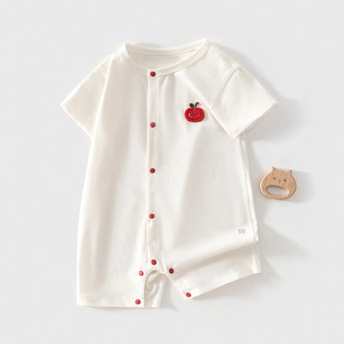 Apple Patch Romper for Baby with Short Sleeves