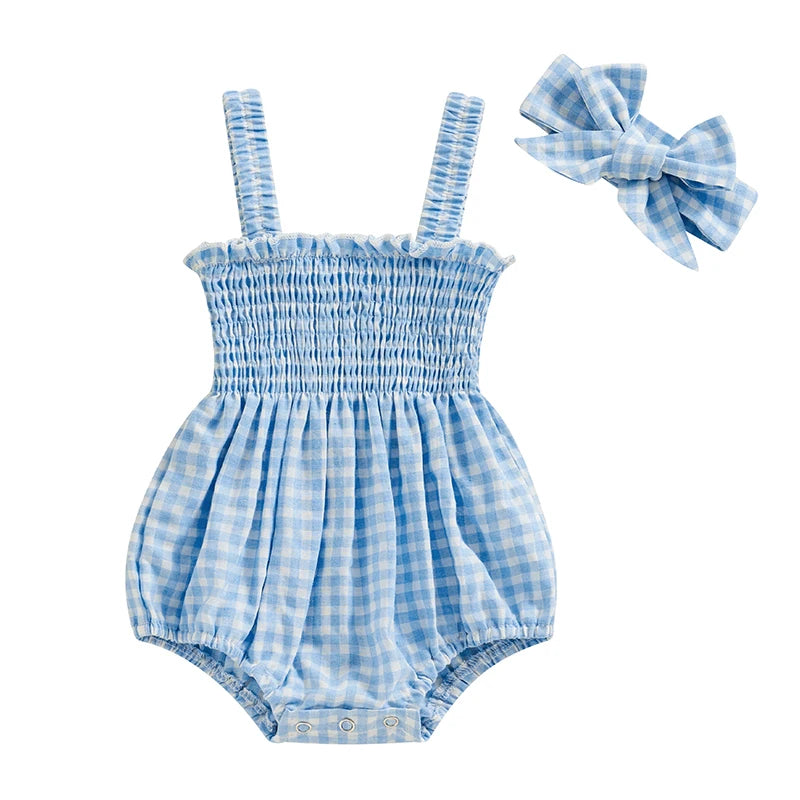 Side view of ruched romper outfit for baby girls