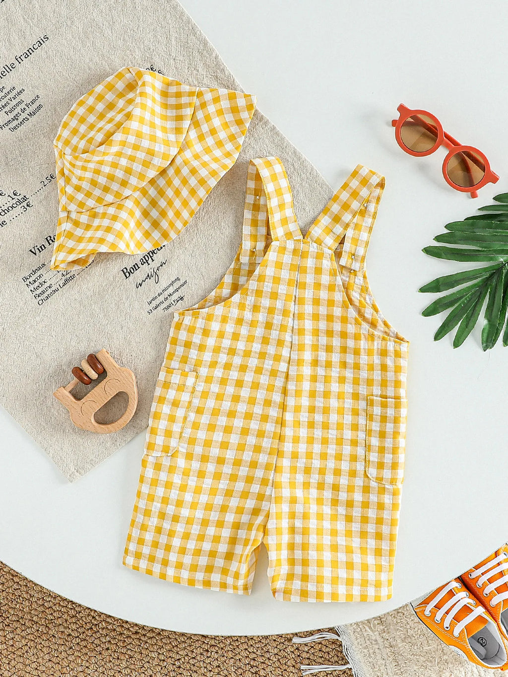 Front view of Plaid Sleeveless Overalls for Babies