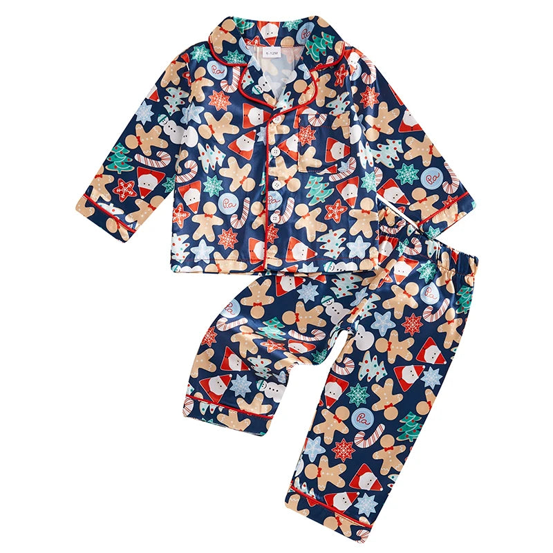 Kids’ Navy Gingerbread Christmas Pajama Set