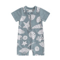 Baby Boys Summer Swimwear Beach Swimming Suit Cute Sea Element Prints Zipper Short Sleeve Monokini Swimsuit