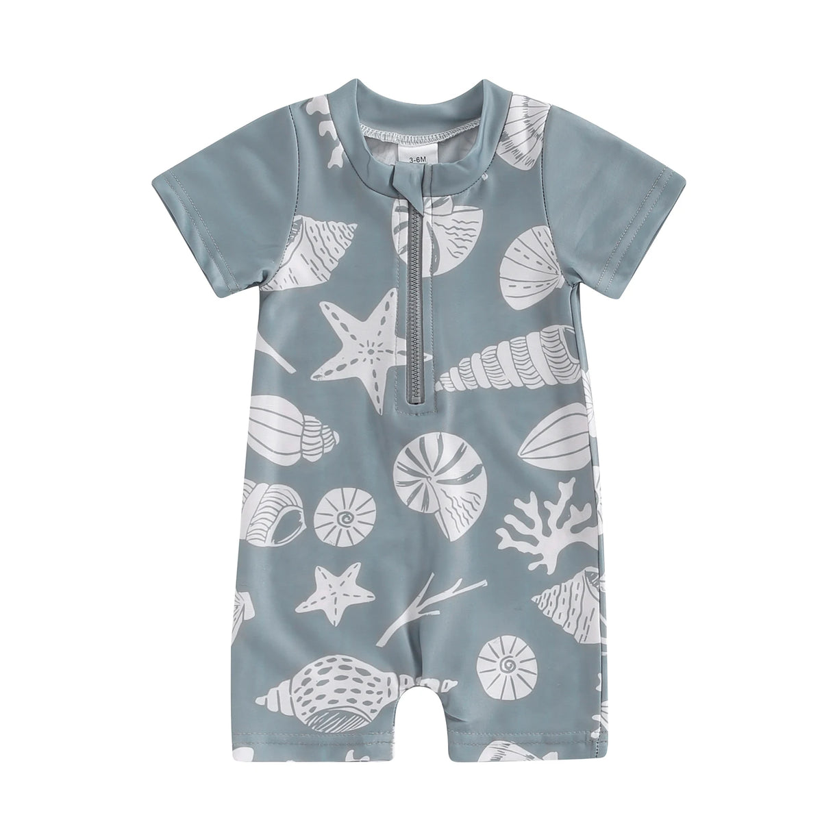 Baby Boys Summer Swimwear Beach Swimming Suit Cute Sea Element Prints Zipper Short Sleeve Monokini Swimsuit