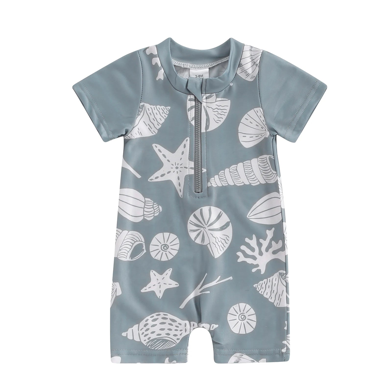 Baby Boys Summer Swimwear Beach Swimming Suit Cute Sea Element Prints Zipper Short Sleeve Monokini Swimsuit