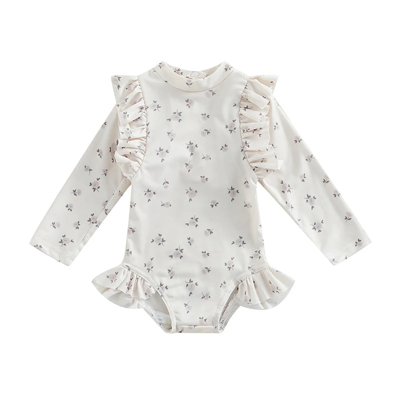 Princess Printed Ruffles Long Sleeve Swimsuit