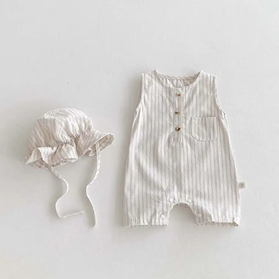 Striped Sleeveless Baby Romper Set, product view 7