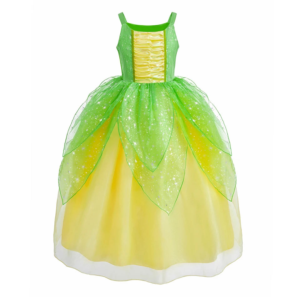 Green and yellow leaf dress costume for girls
