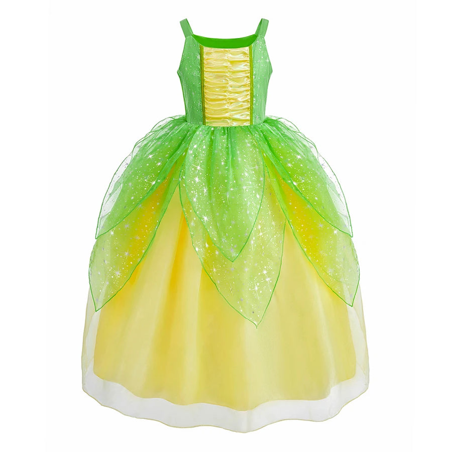 Green and yellow leaf dress costume for girls