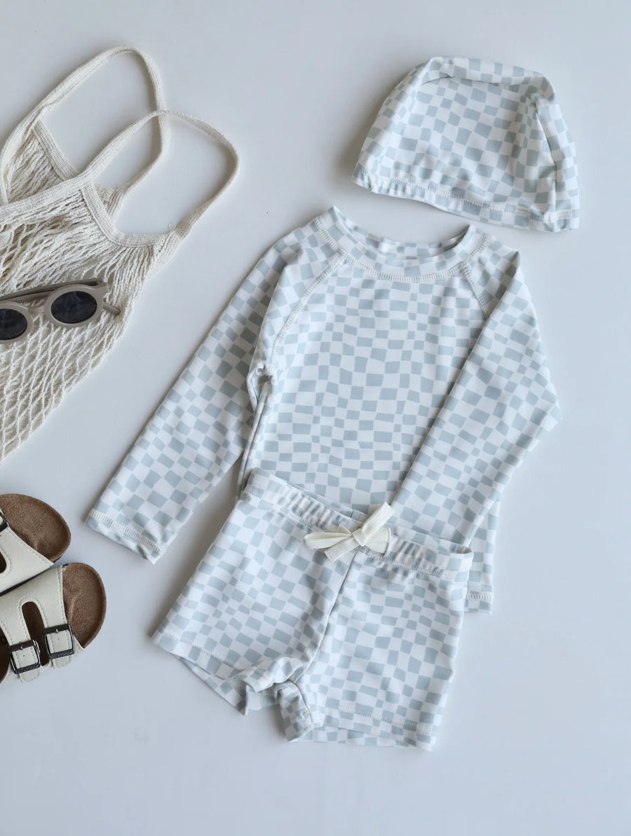 Printed Long Sleeve Swimwear Set with Top and Shorts