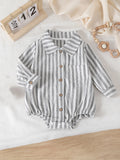 Striped Long-Sleeve Bodysuit laid flat showing full design