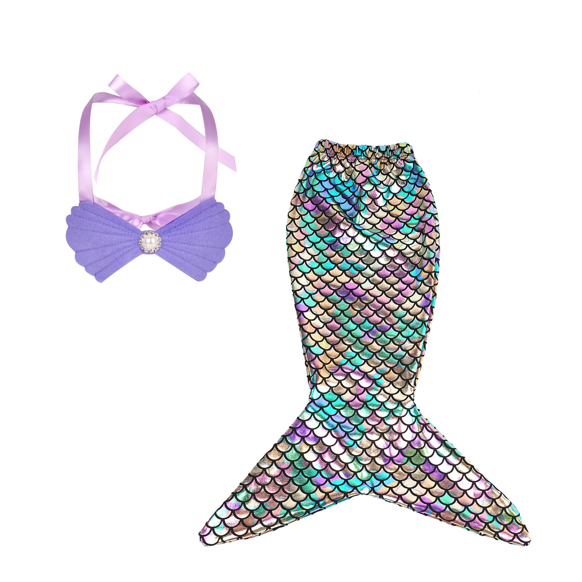 Purple shell top with green scale mermaid tail skirt