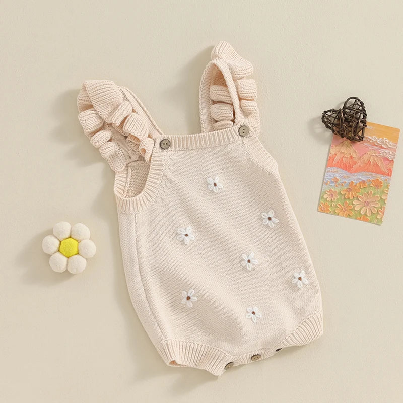 Floral Embroidered Ruffle Romper for Baby Girls