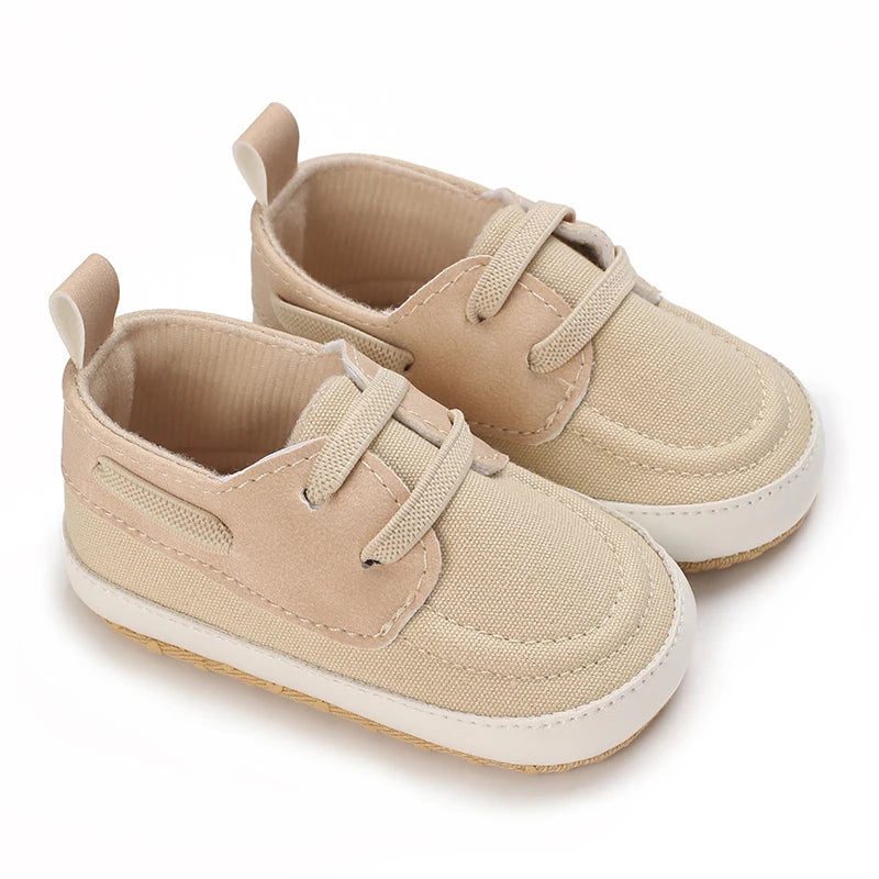 Beige lace-up canvas baby first walkers