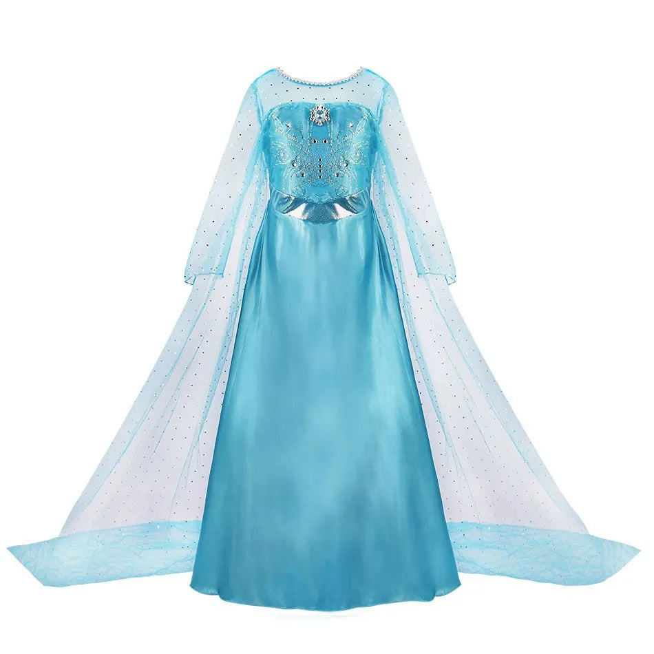 Blue long sleeve princess costume dress with sheer cape