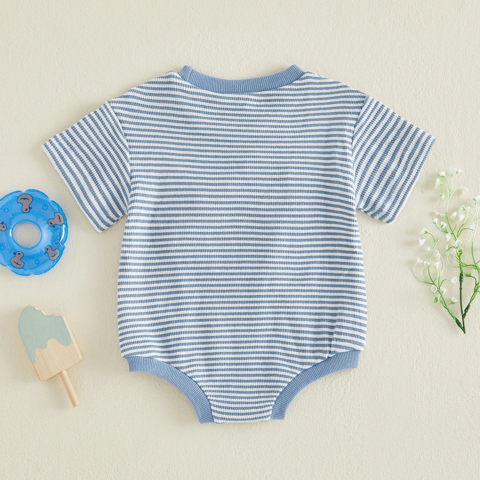 Duck Embroidery Stripe Romper