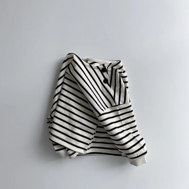 Autumn Baby Girl Long Sleeve T Shirts Cotton Striped Bottoming Tops Boys Loose Pullover