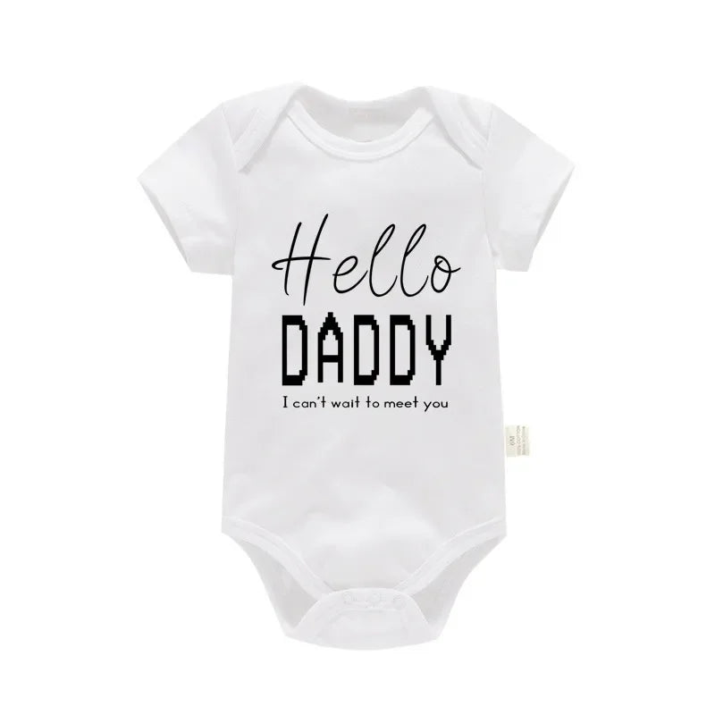 Baby wearing Coming Soon Letter Romper short sleeve romper