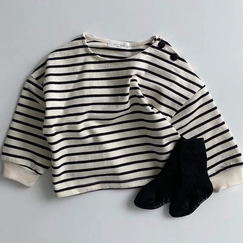 Autumn Baby Girl Long Sleeve T Shirts Cotton Striped Bottoming Tops Boys Loose Pullover