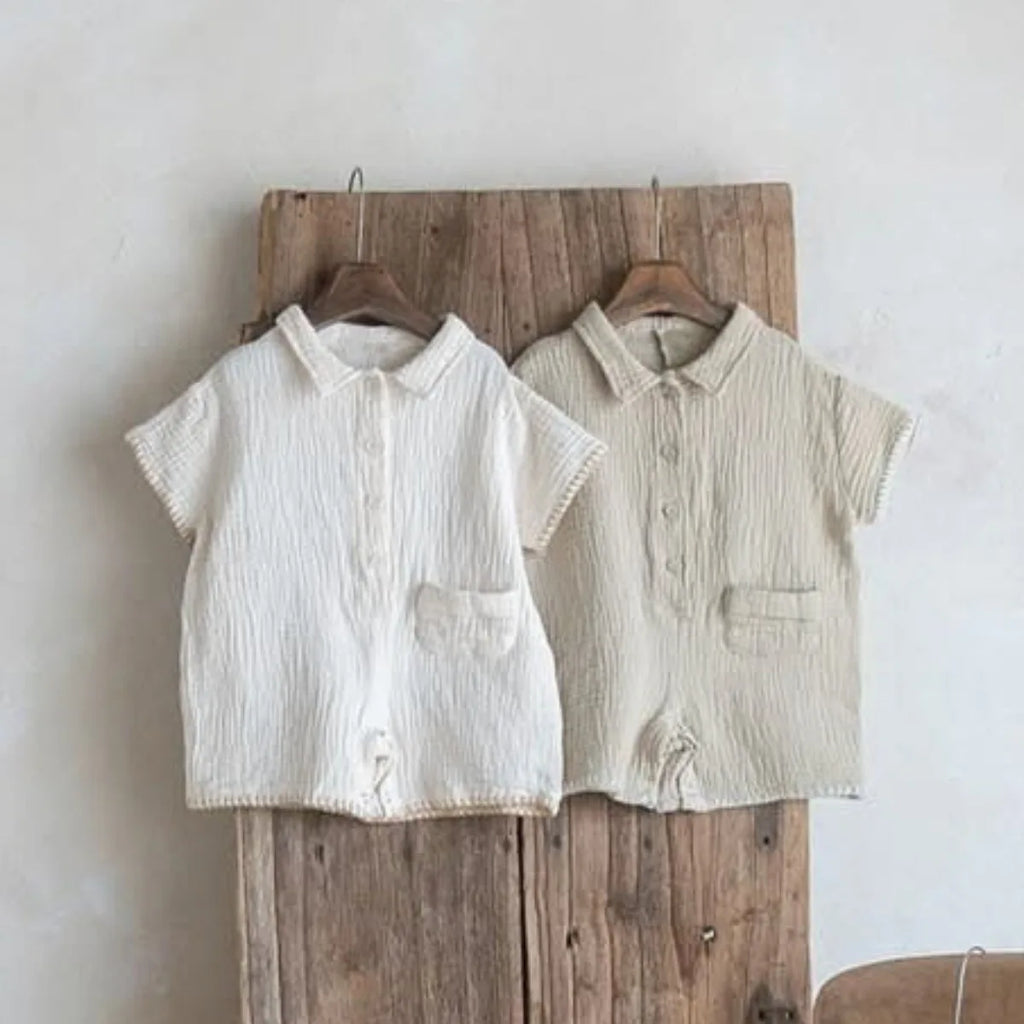 Short Sleeve Lapel Romper in solid color