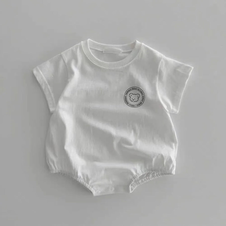 Cartoon Bear Short Sleeve Baby Bodysuit on hanger