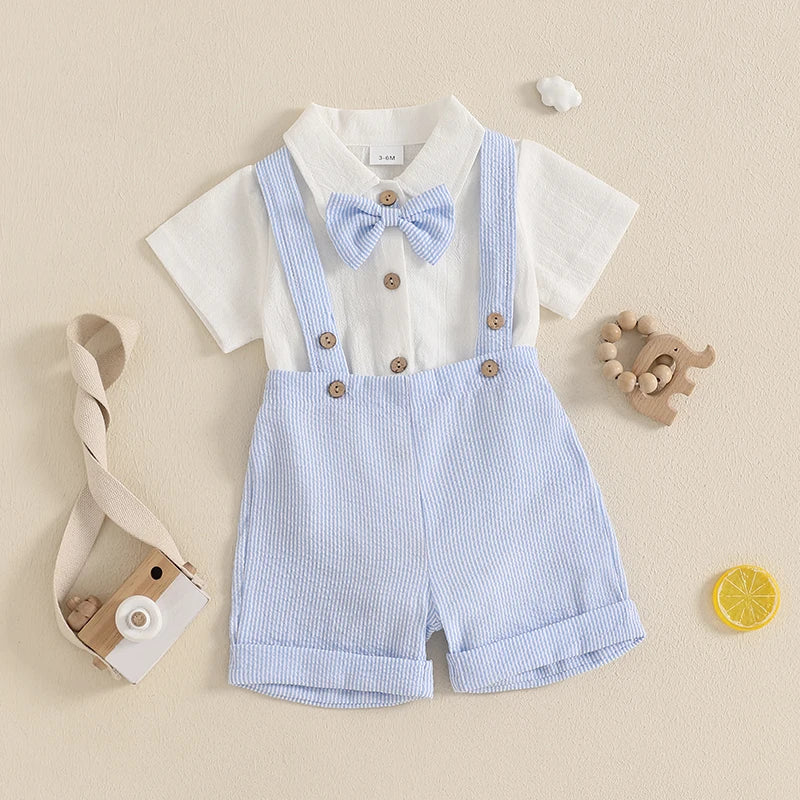 Stripe Suspender Shorts Detail on Baby Romper Set