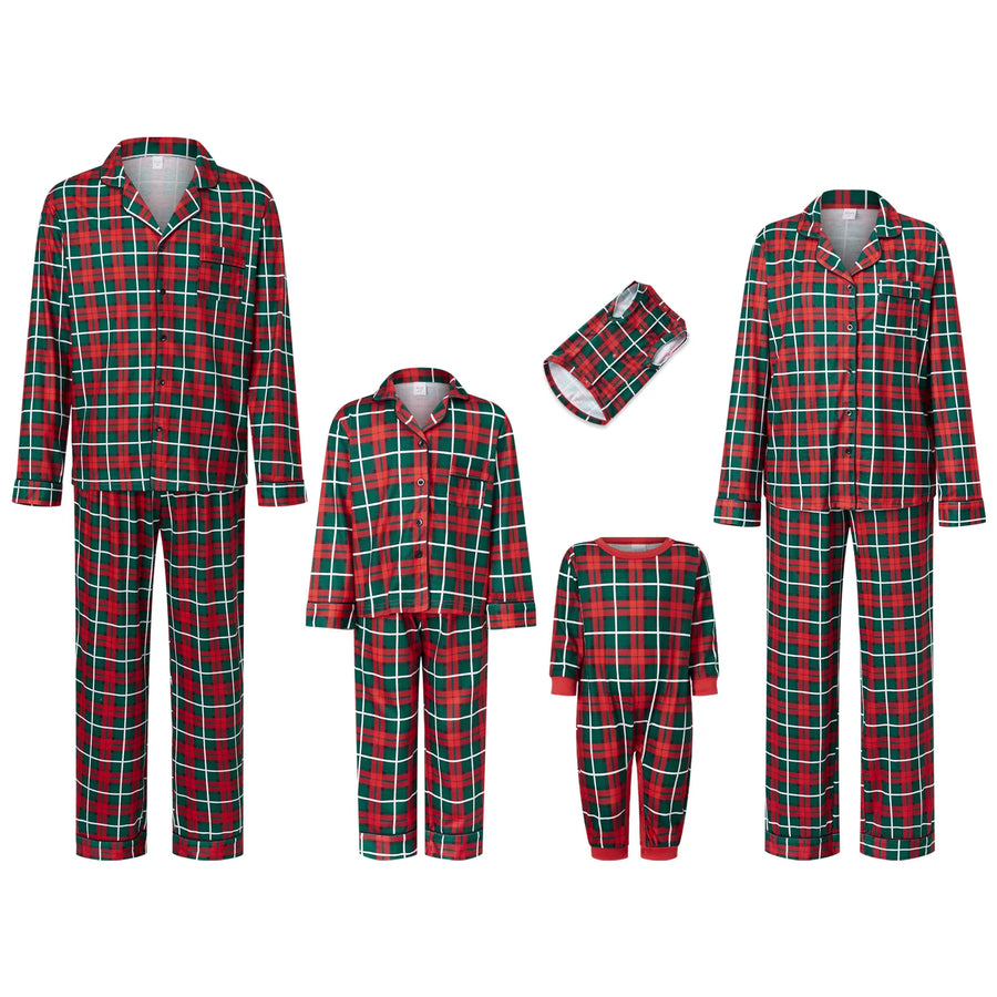 Pine Green Windowpane Plaid Family Christmas Pajamas