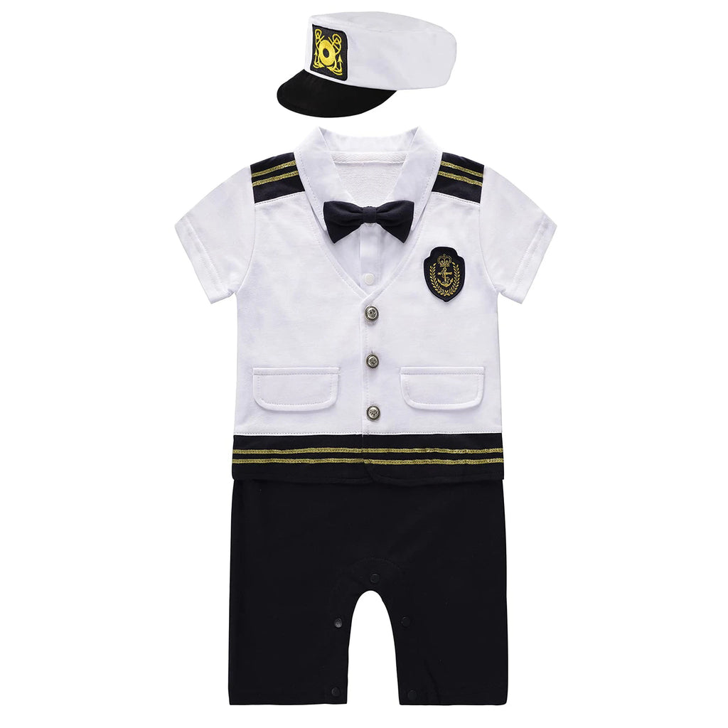 Nautical baby romper set with captain hat
