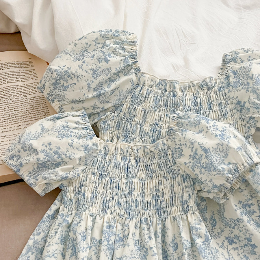 Summer Floral Short Sleeve Romper and Dress Set for Baby Girls