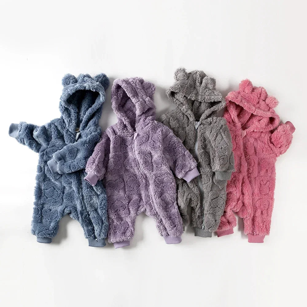 Heart Hooded Knit Baby Romper side view