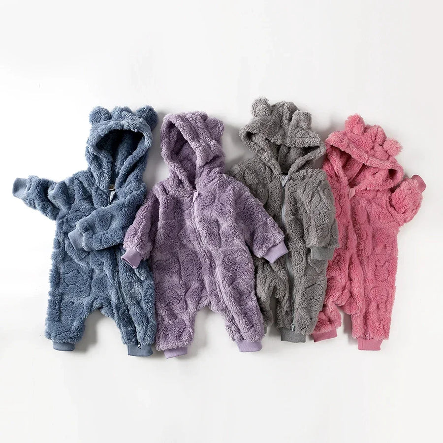 Heart Hooded Knit Baby Romper side view