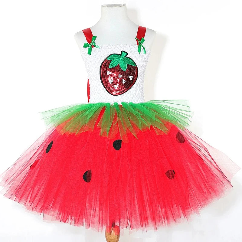 Strawberry tutu dress back view on mannequin