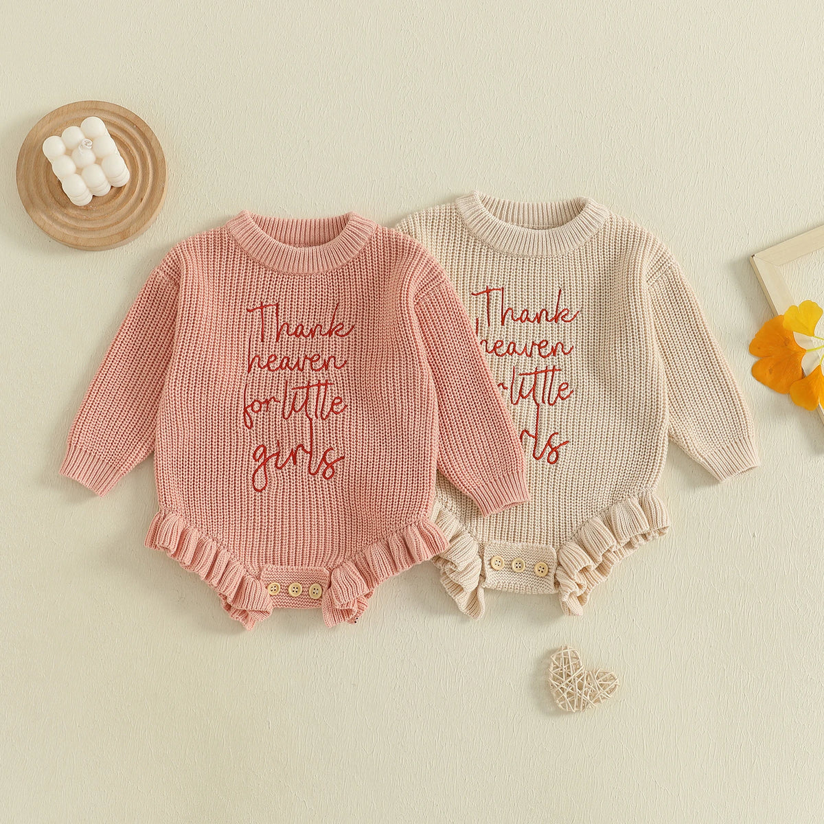 Lovely Baby Sweater Romper with Letter Embroidery and Ruffles