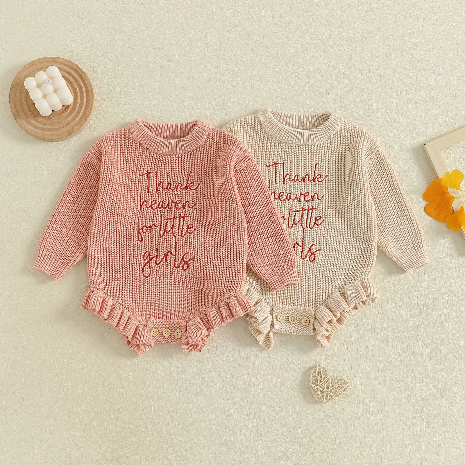 Lovely Baby Sweater Romper with Letter Embroidery and Ruffles