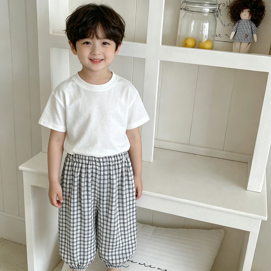 Baby Cotton Plaid Jogger Pants with Elastic Waistband