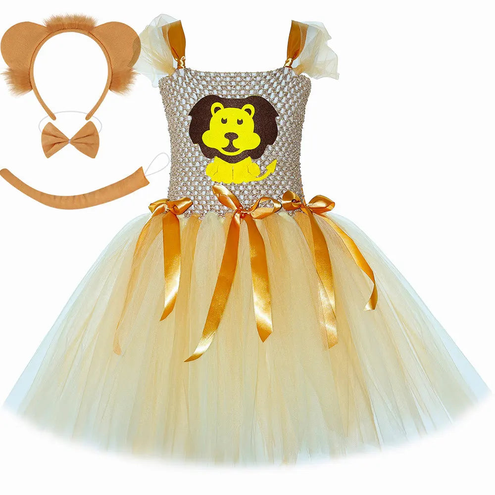 Lion themed tulle tutu dress with headband and bow tie accessories