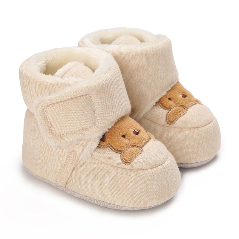 Cream / Brown Bear Cozy Cartoon baby boots
