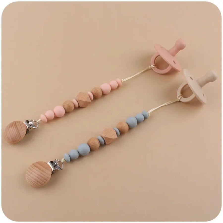 Octagonal Bead Pacifier Clip with Silicone and Wood Beads