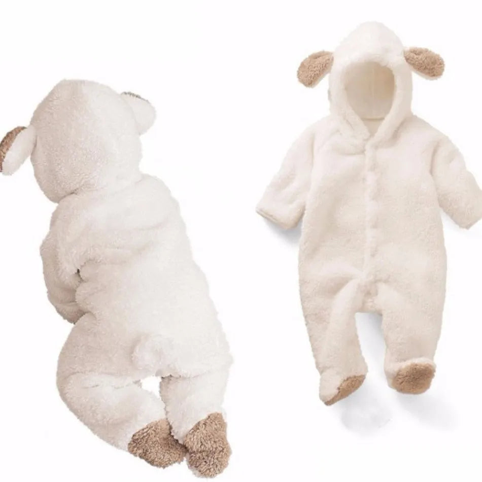 White Sheep Fleece Animal Hooded Baby Romper Costume