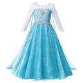 Blue sparkle princess costume dress with long white sleeves and sheer cape