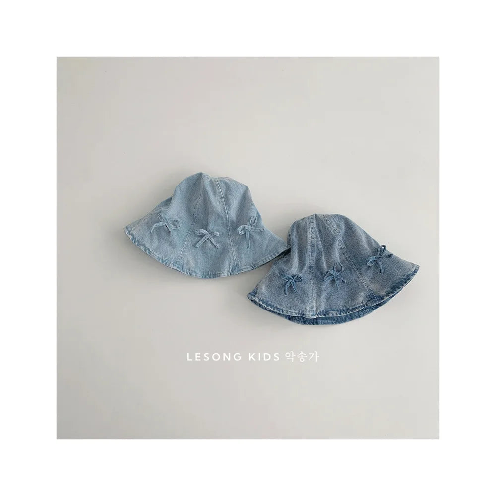 Bow Detail Denim Bucket Hat for Baby Girls