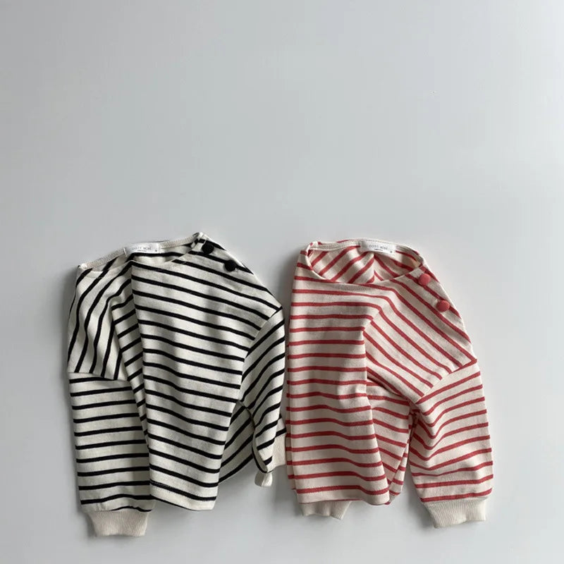 Autumn Baby Girl Long Sleeve T Shirts Cotton Striped Bottoming Tops Boys Loose Pullover