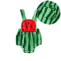 Watermelon print baby romper with matching hat