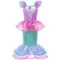 Pink and aqua mermaid costume dress for girls with scale pattern skirt and sheer fin hem