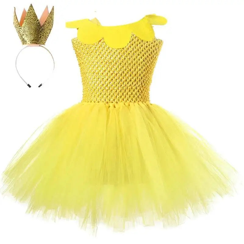 Yellow pineapple tutu dress with crown headband