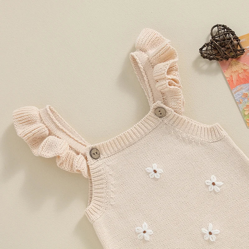 Floral Embroidered Ruffle Romper for Baby Girls