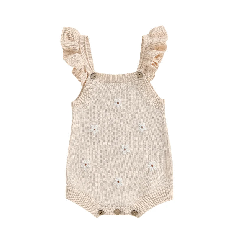 Floral Embroidered Ruffle Romper for Baby Girls