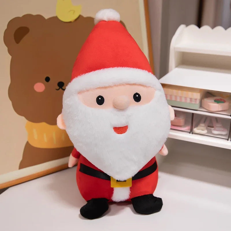 Santa Claus Christmas plush figure with a red suit and hat, a white beard, and black boots