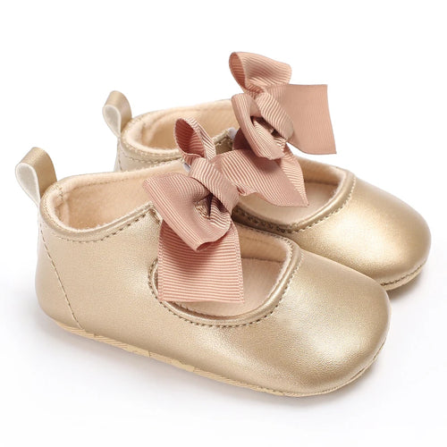 Gold Pink Ribbon Mary Jane baby first walkers