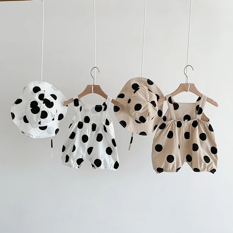 Polka Dot Baby Overalls in White and Beige by GentleNest