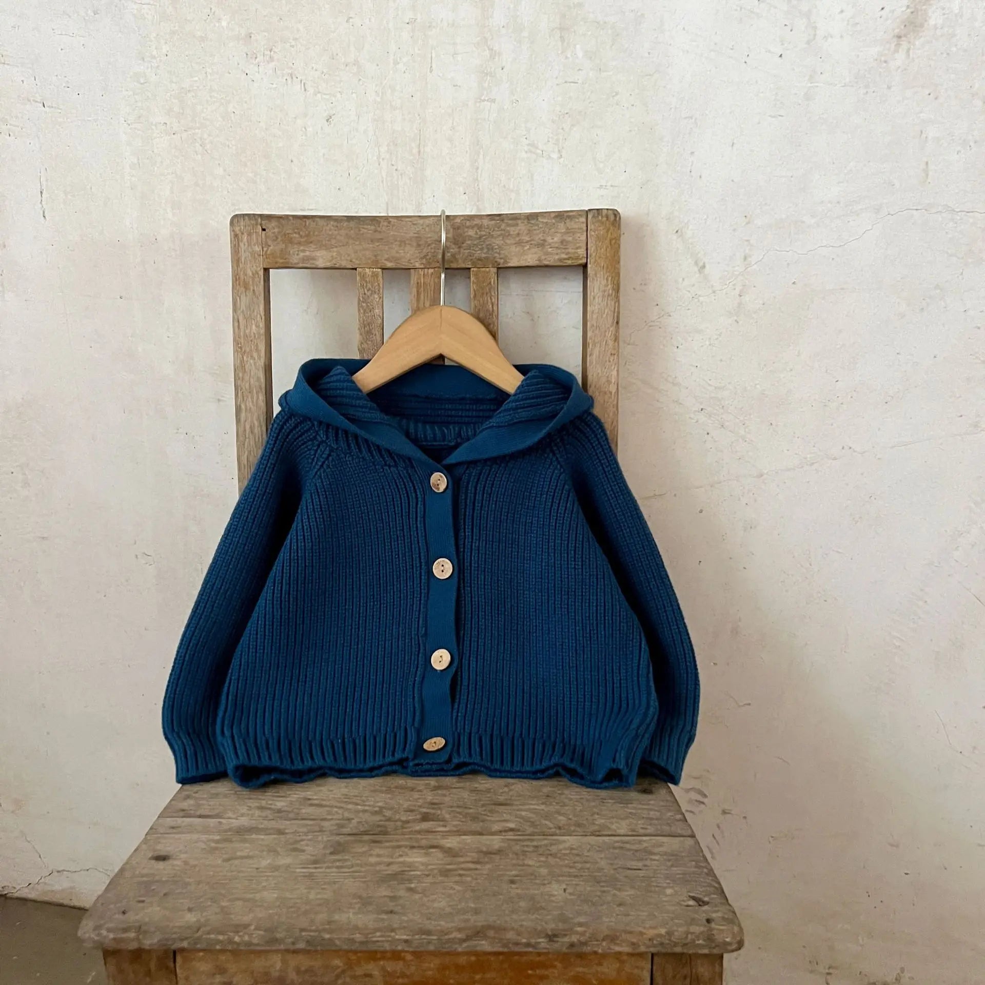 Hooded Pom Pom Knit Cardigan Cozy Cotton Baby Sweater Unisex Autumn Winter Cable Knitwear